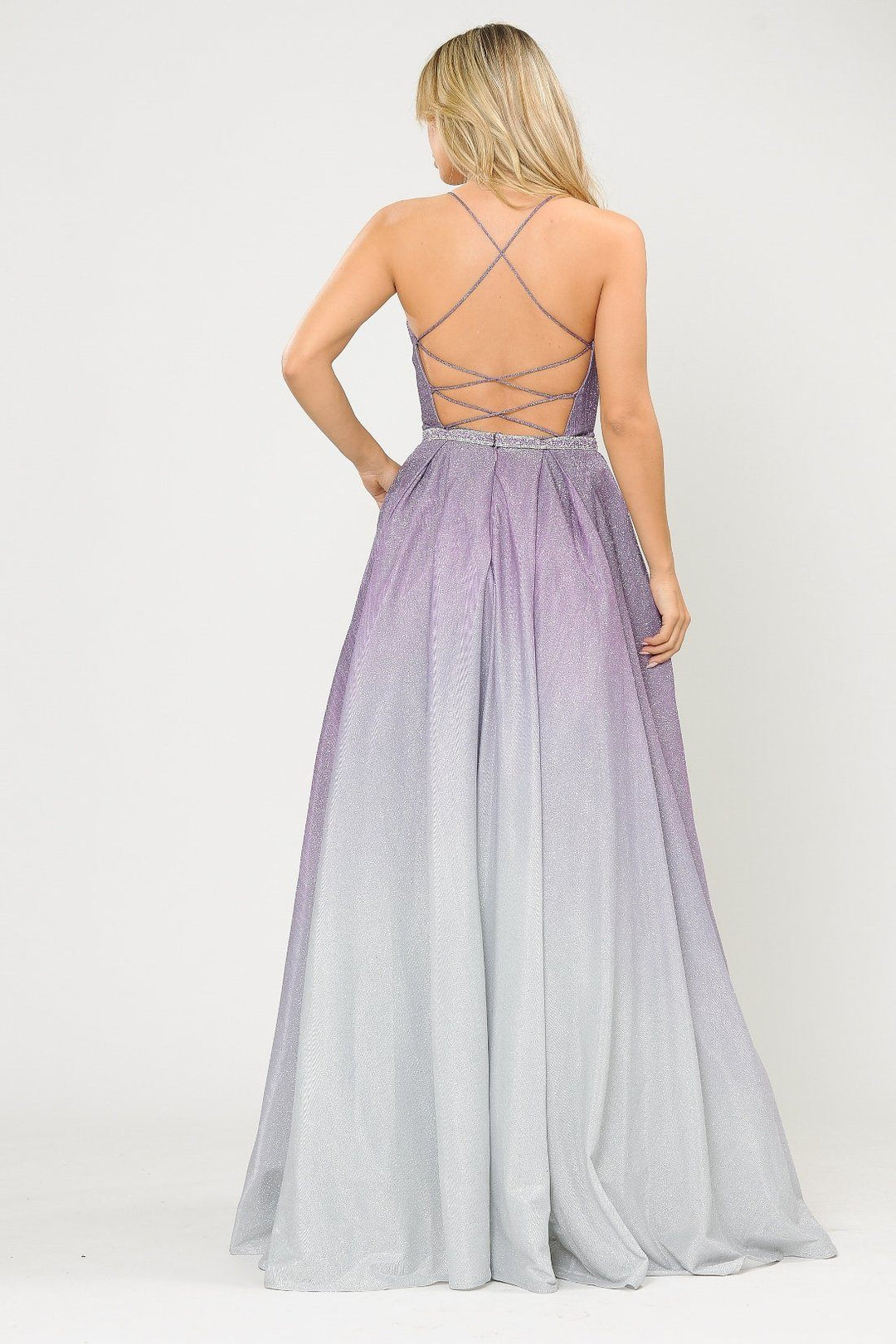 Long Ombre Glitter Dress with Corset Back by Poly USA 8708