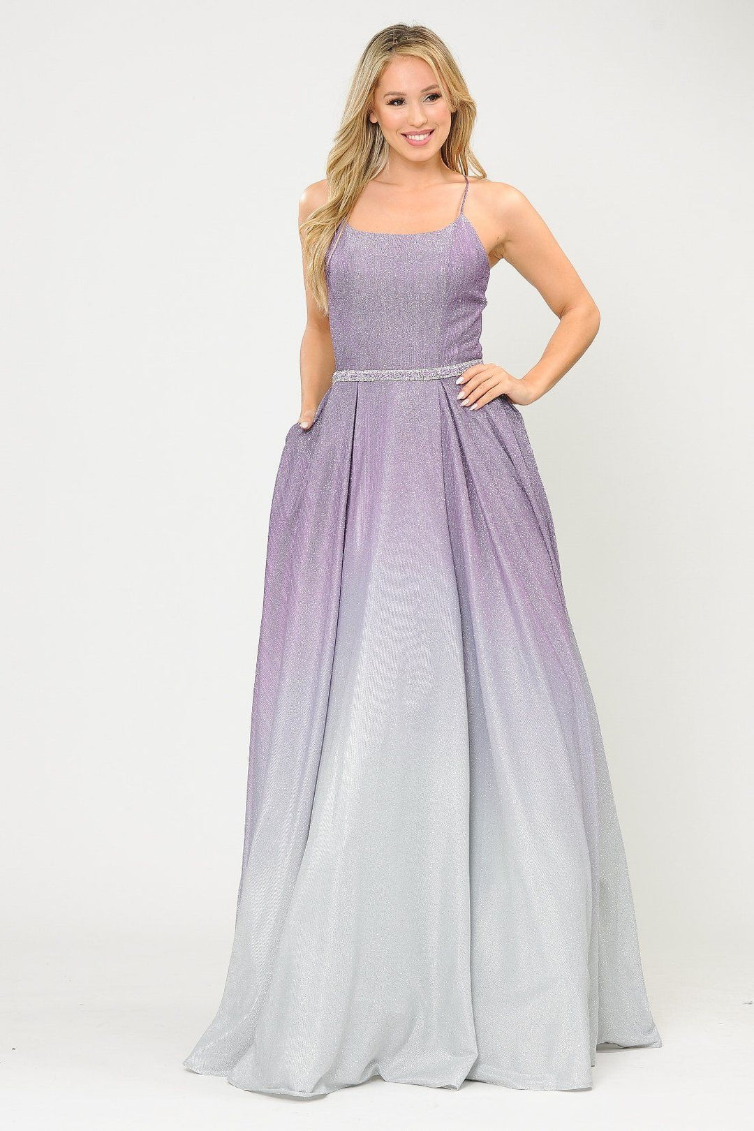 Long Ombre Glitter Dress with Corset Back by Poly USA 8708