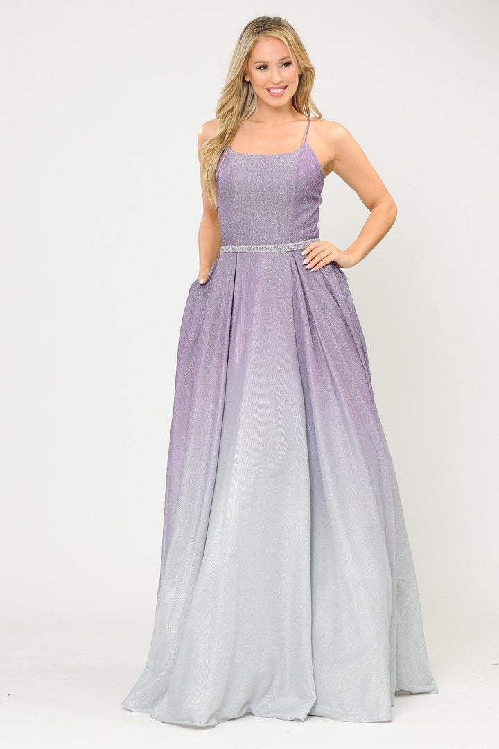 Long Ombre Glitter Dress with Corset Back by Poly USA 8708