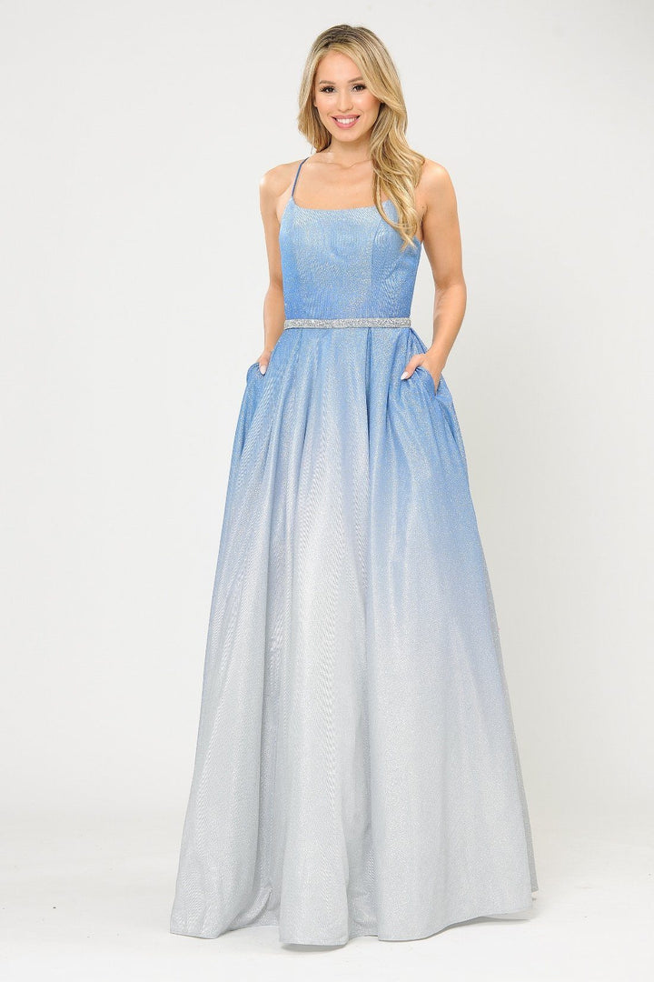 Long Ombre Glitter Dress with Corset Back by Poly USA 8708
