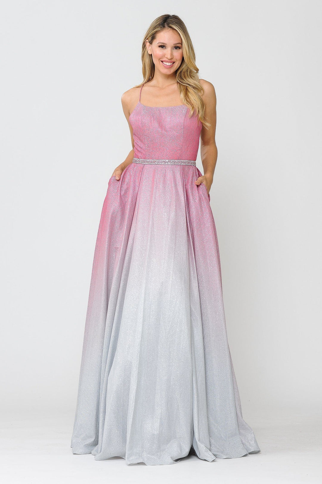 Long Ombre Glitter Dress with Corset Back by Poly USA 8708