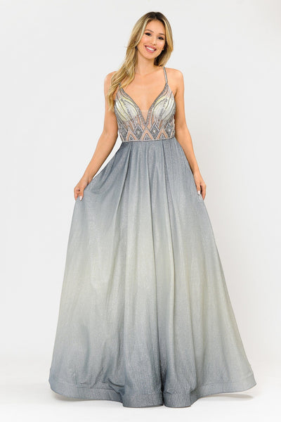 ombre glitter prom dress Long Ombre Sequin Prom Dress with Sheer Sides Silver/Gold/Black / 0