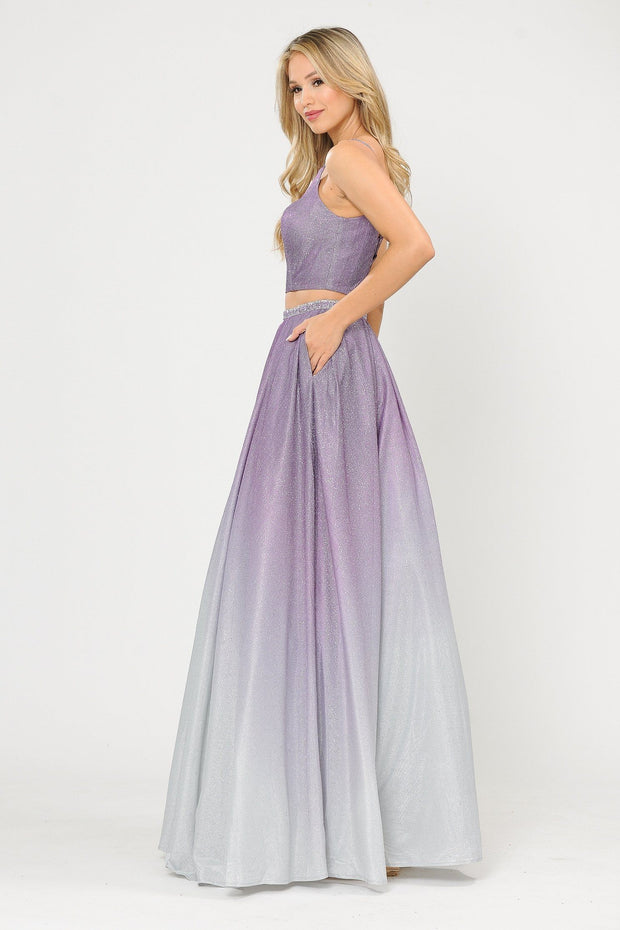 Long Ombre Glitter Two Piece Dress by Poly USA 8706