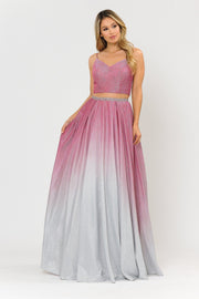 Long Ombre Glitter Two Piece Dress by Poly USA 8706