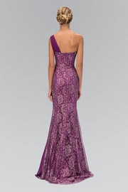 Long One Shoulder Lace Dress with Chiffon Overlay by Elizabeth K GL1000-Long Formal Dresses-ABC Fashion