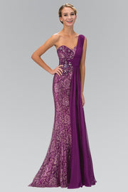 Long One Shoulder Lace Dress with Chiffon Overlay by Elizabeth K GL1000-Long Formal Dresses-ABC Fashion
