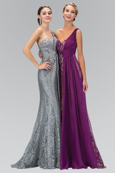 Long One Shoulder Lace Dress with Chiffon Overlay by Elizabeth K GL1000-Long Formal Dresses-ABC Fashion