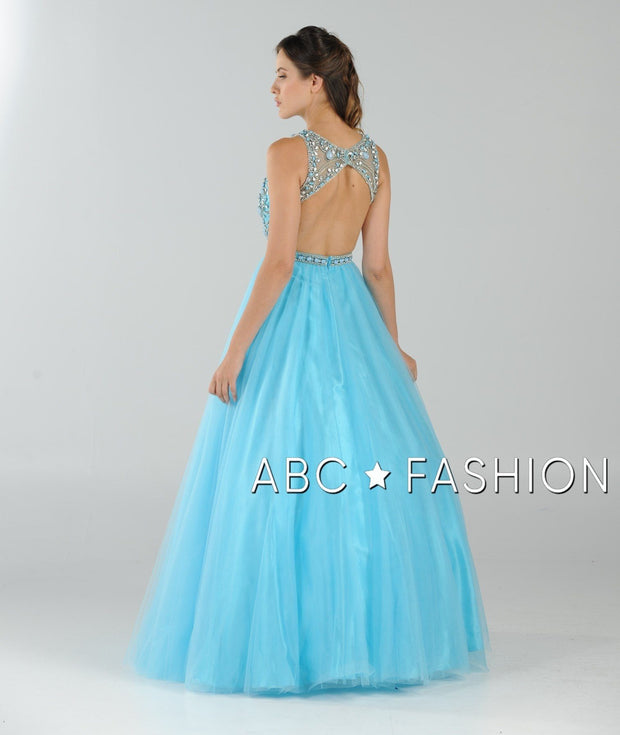 Long Open Back Ball Gown with Beaded Illusion Bodice by Poly USA 7940-Long Formal Dresses-ABC Fashion