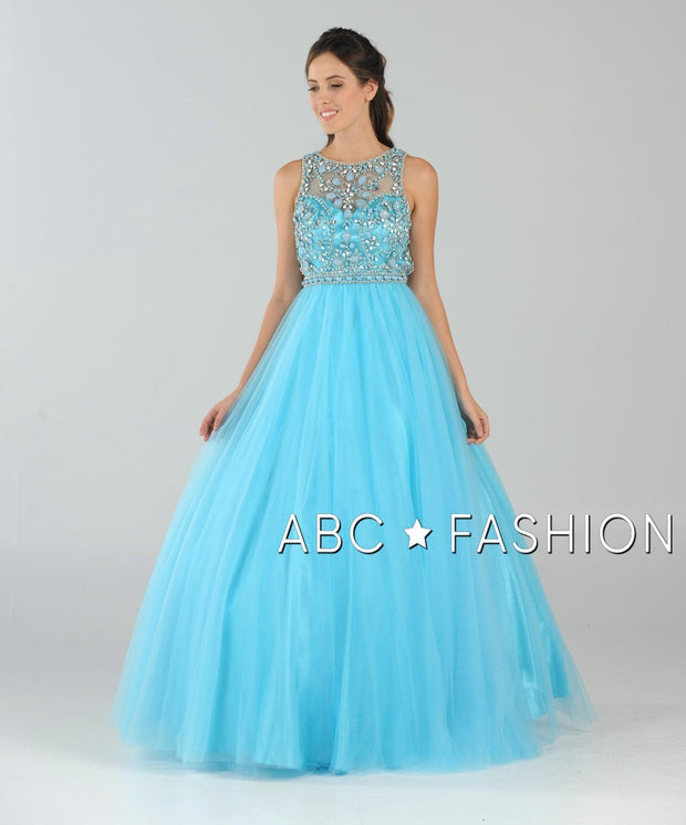 Long Open Back Ball Gown with Beaded Illusion Bodice by Poly USA 7940-Long Formal Dresses-ABC Fashion