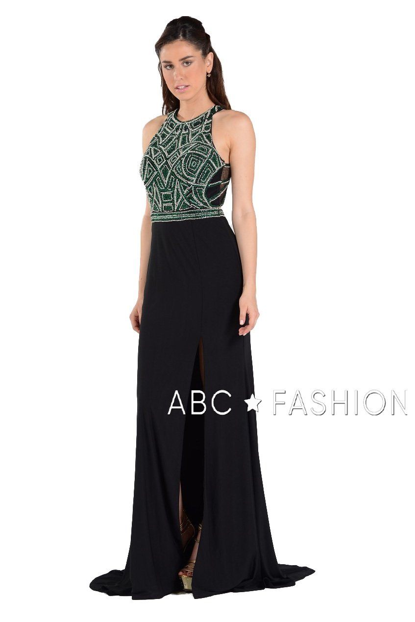 Long Open Back Dress with Beaded Bodice by Poly USA 7544-Long Formal Dresses-ABC Fashion