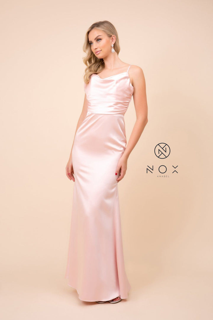 Long Open Back Dress with Cowl Neckline by Nox Anabel C302