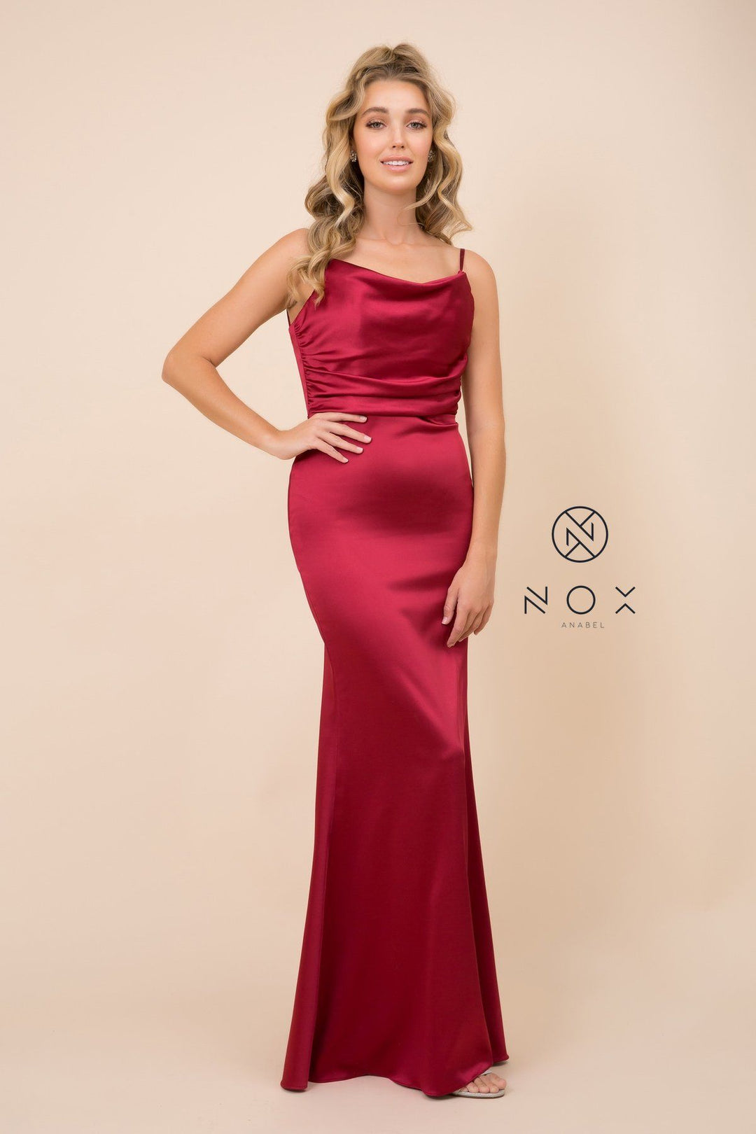 Long Open Back Dress with Cowl Neckline by Nox Anabel C302