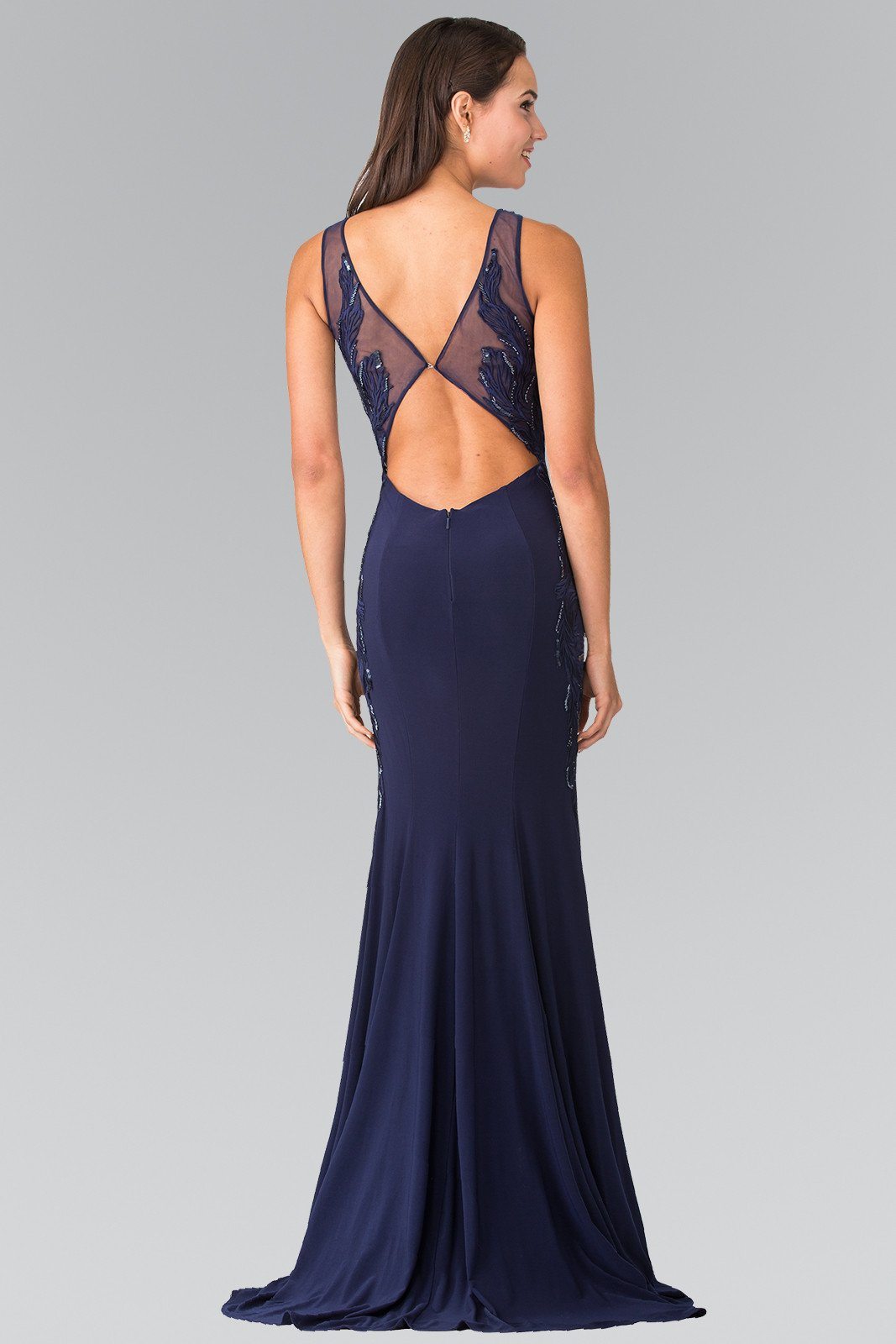 Long Open Back Dress with Side Embroidery by Elizabeth K GL2222-Long Formal Dresses-ABC Fashion
