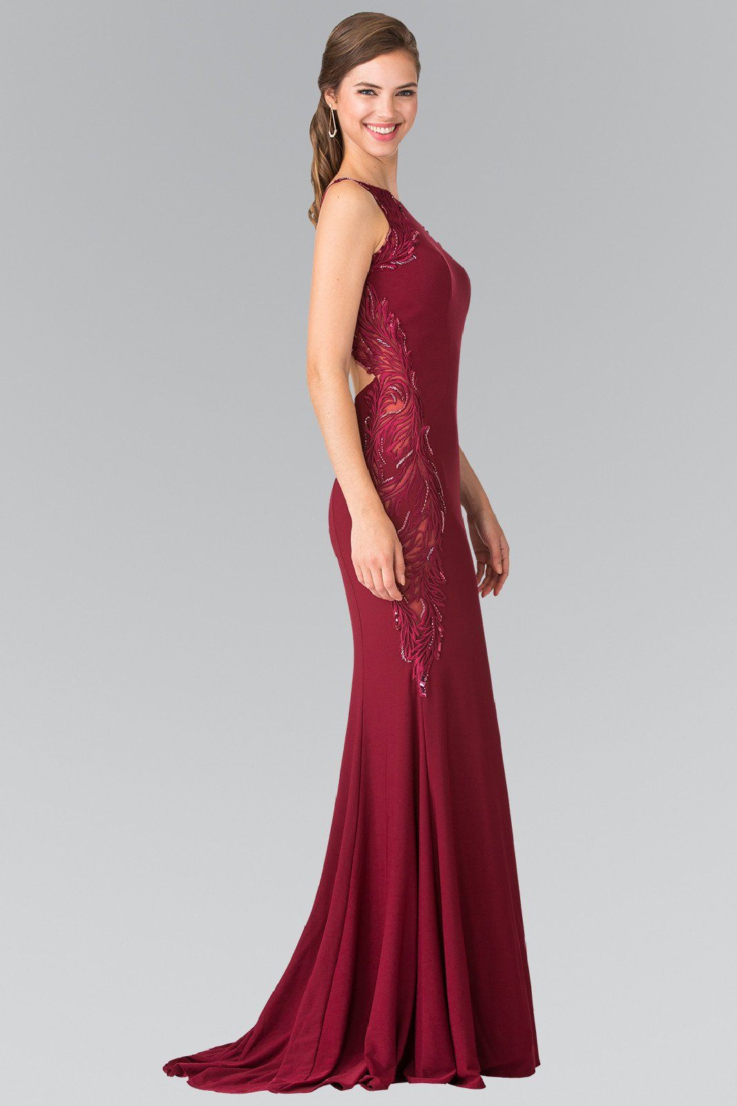 elizabeth satin strappy back maxi dress Elizabeth K GL3817 - Long Satin, Mesh Sheath Dress