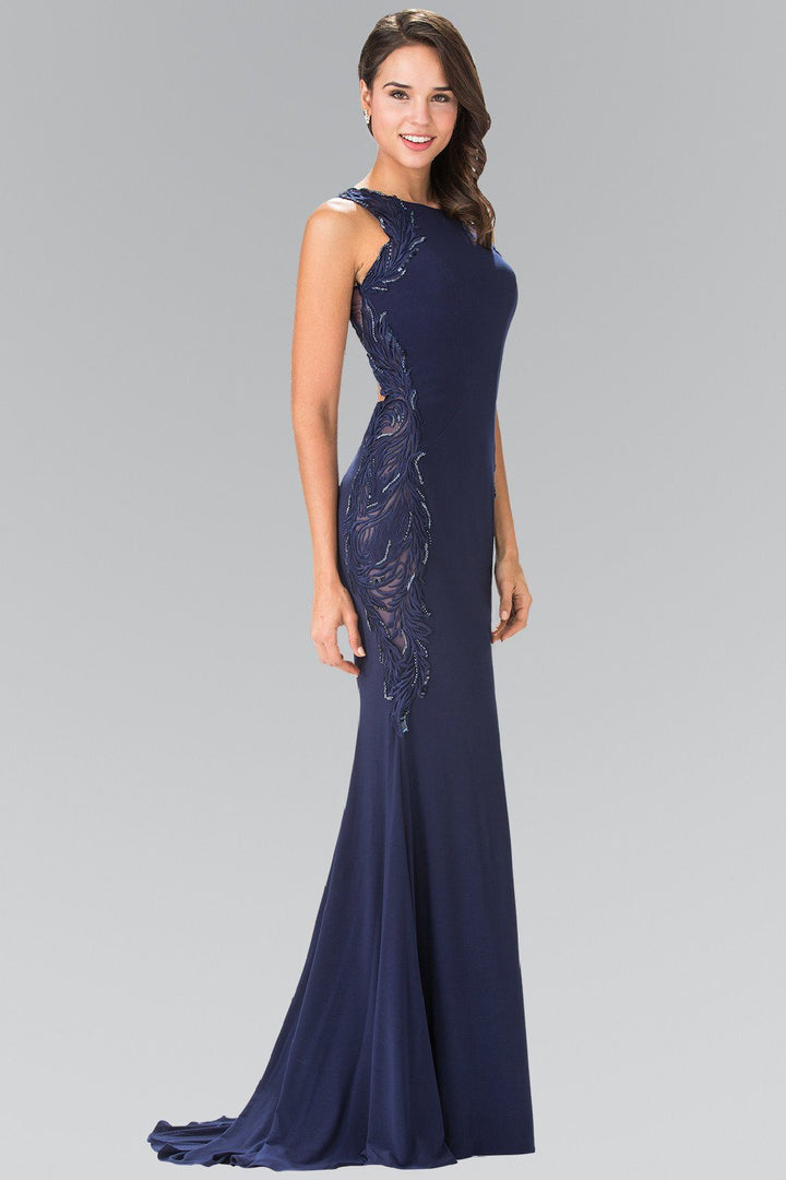 Long Open Back Dress with Side Embroidery by Elizabeth K GL2222-Long Formal Dresses-ABC Fashion