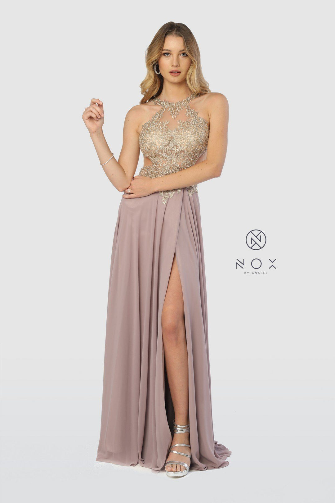 Long Open Dress Back with Embroidered Bodice by Nox Anabel S202-Long Formal Dresses-ABC Fashion