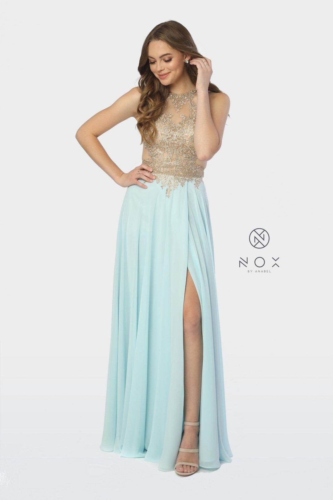Long Open Dress Back with Embroidered Bodice by Nox Anabel S202-Long Formal Dresses-ABC Fashion