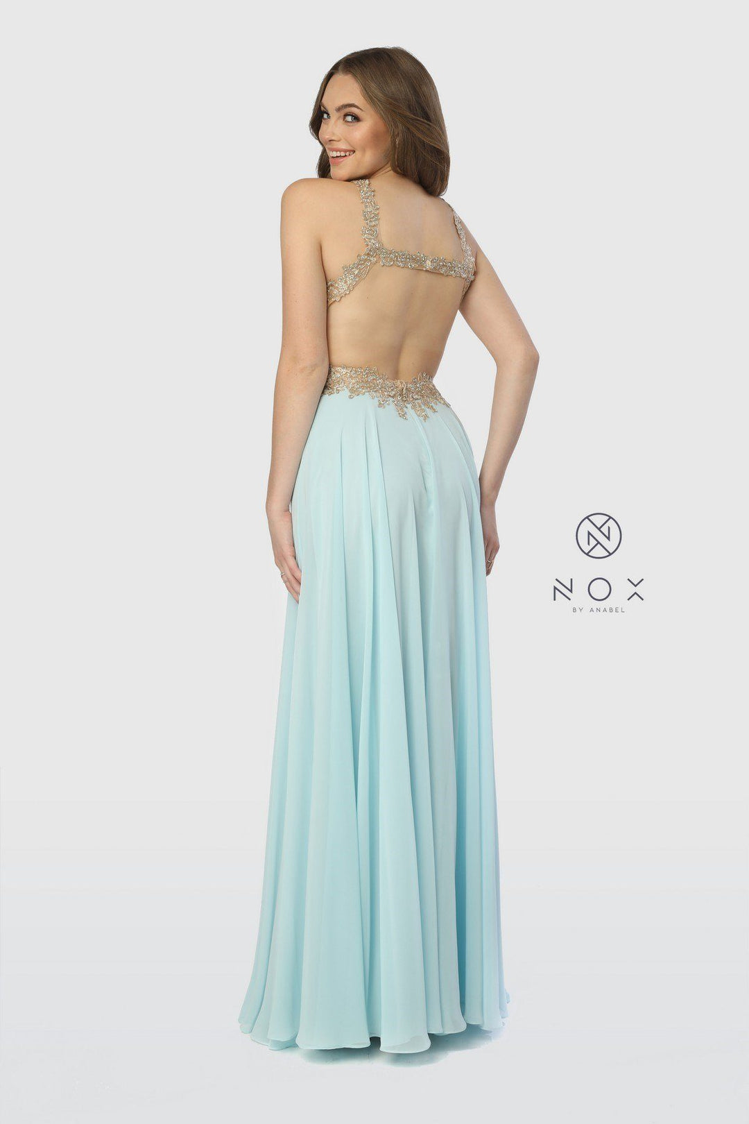 Long Open Dress Back with Embroidered Bodice by Nox Anabel S202-Long Formal Dresses-ABC Fashion