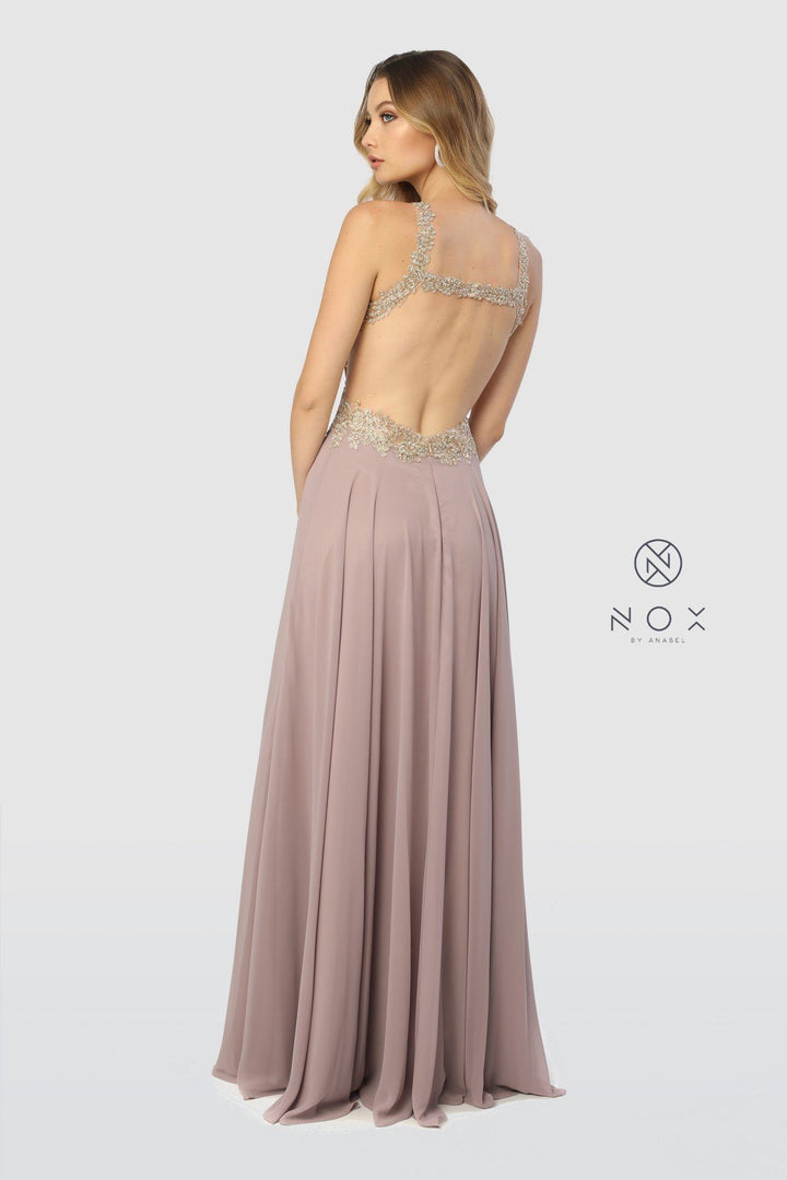 Long Open Dress Back with Embroidered Bodice by Nox Anabel S202-Long Formal Dresses-ABC Fashion