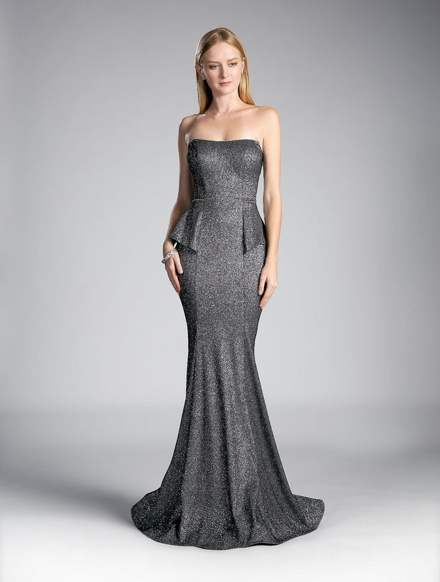 Long Peplum Glitter Mermaid Dress by Cinderella Divine 5025-Long Formal Dresses-ABC Fashion