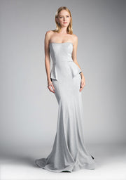 Long Peplum Glitter Mermaid Dress by Cinderella Divine 5025-Long Formal Dresses-ABC Fashion