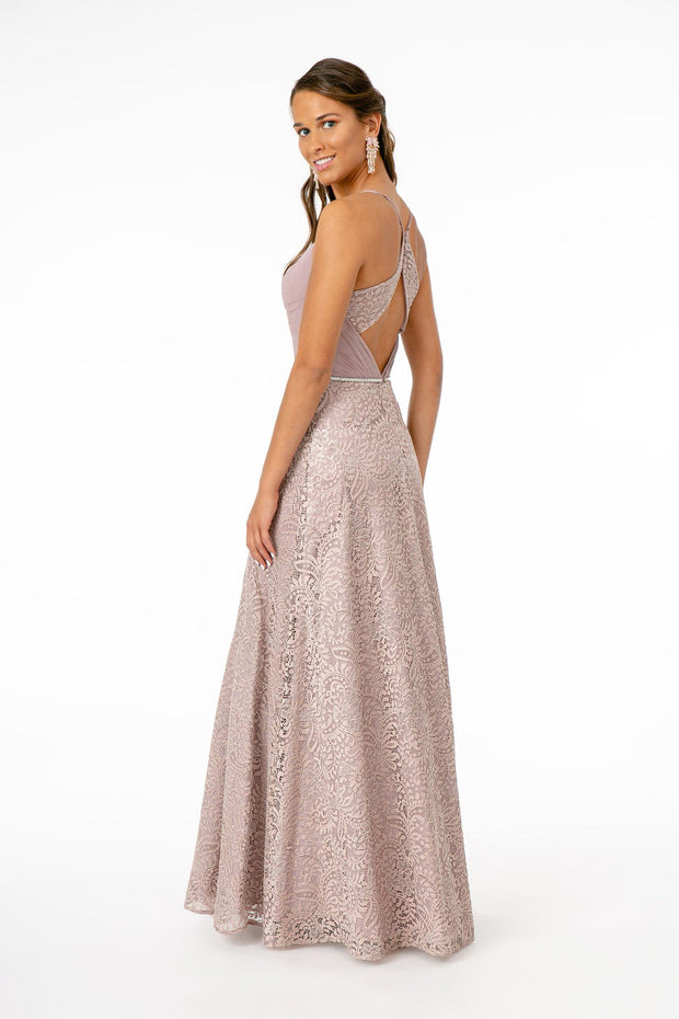 Long Pleated Sweetheart Dress with Lace Skirt by Elizabeth K GL2667