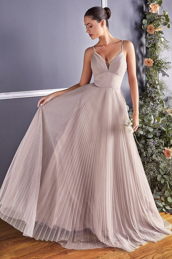 Long Pleated Tulle Dress by Cinderella Divine CD184