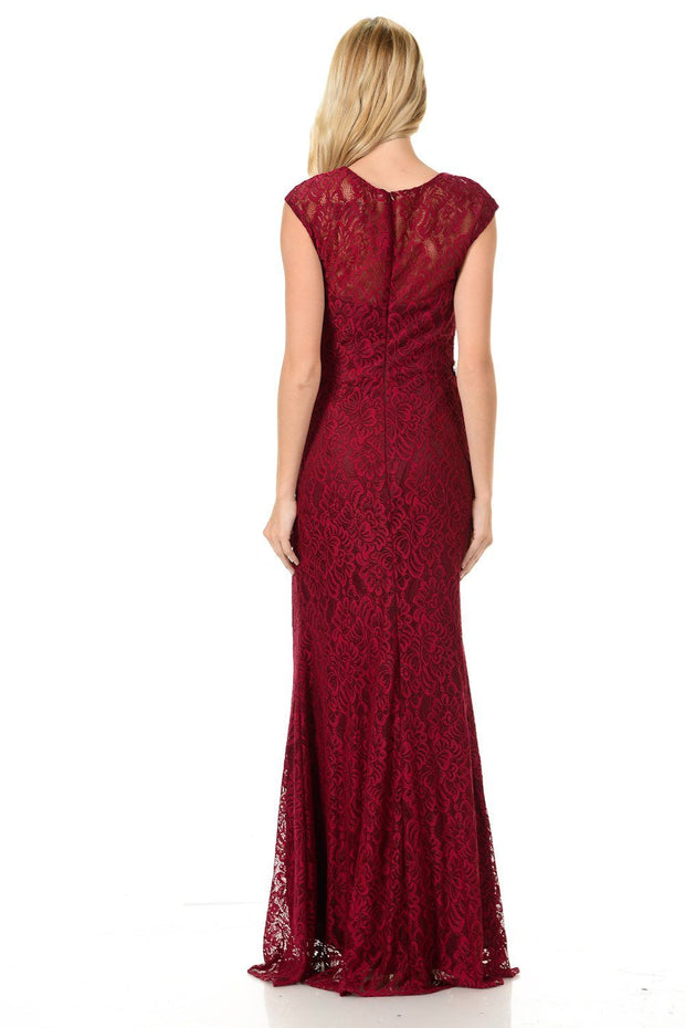 Long Red Cap Sleeve Lace Dress with Shawl by Lenovia-Long Formal Dresses-ABC Fashion