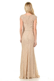 Long Red Cap Sleeve Lace Dress with Shawl by Lenovia-Long Formal Dresses-ABC Fashion