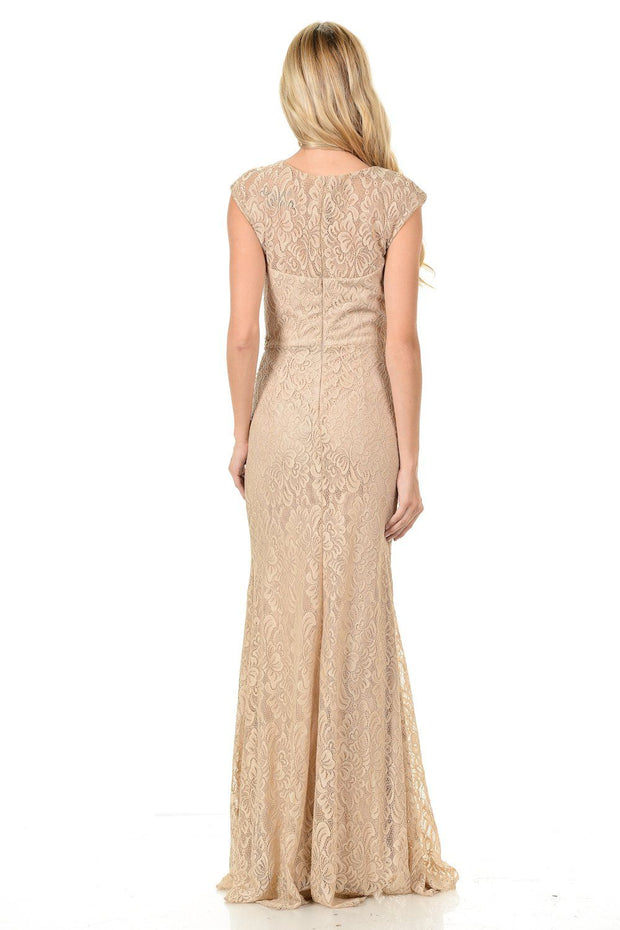 Long Red Cap Sleeve Lace Dress with Shawl by Lenovia-Long Formal Dresses-ABC Fashion