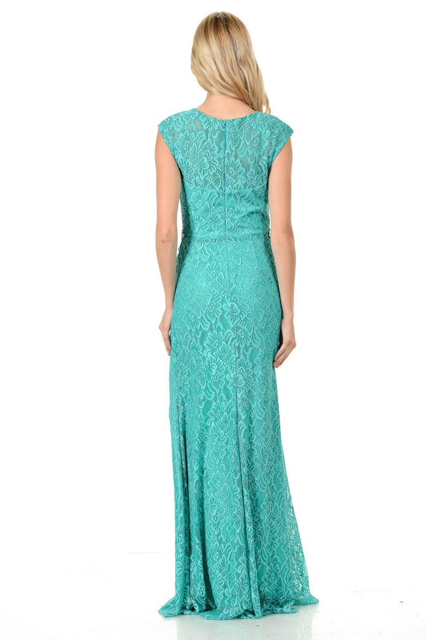 Long Red Cap Sleeve Lace Dress with Shawl by Lenovia-Long Formal Dresses-ABC Fashion