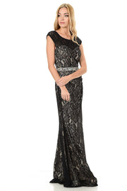 Long Red Cap Sleeve Lace Dress with Shawl by Lenovia-Long Formal Dresses-ABC Fashion