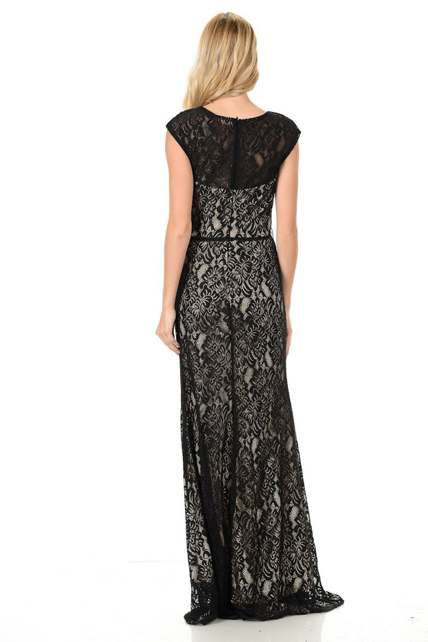 Long Red Cap Sleeve Lace Dress with Shawl by Lenovia-Long Formal Dresses-ABC Fashion