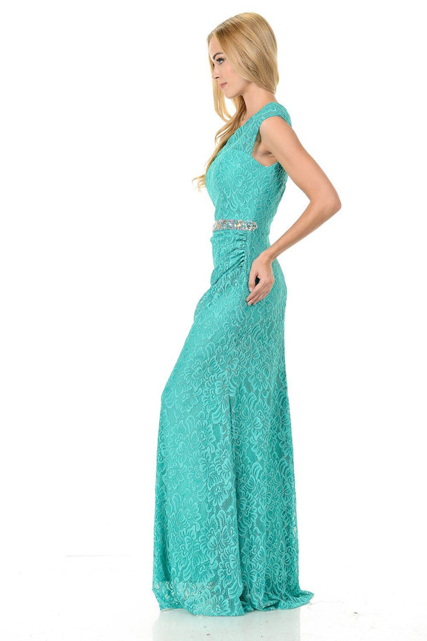 Long Red Cap Sleeve Lace Dress with Shawl by Lenovia-Long Formal Dresses-ABC Fashion