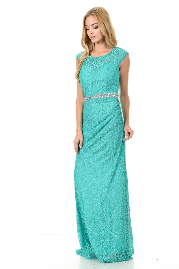 Long Red Cap Sleeve Lace Dress with Shawl by Lenovia-Long Formal Dresses-ABC Fashion