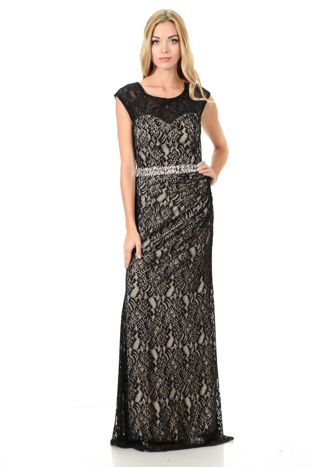 Long Red Cap Sleeve Lace Dress with Shawl by Lenovia-Long Formal Dresses-ABC Fashion