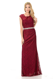 Long Red Cap Sleeve Lace Dress with Shawl by Lenovia-Long Formal Dresses-ABC Fashion