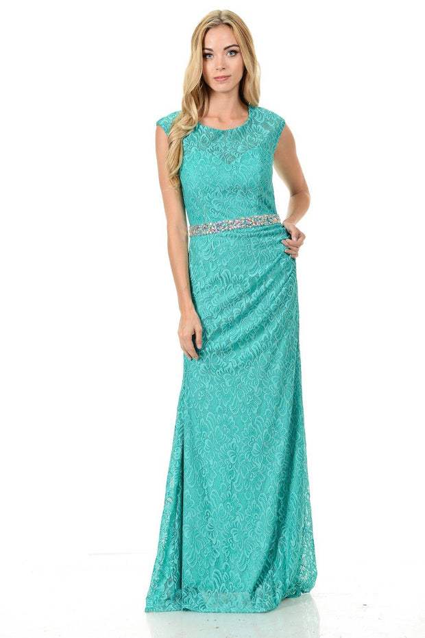 Long Red Cap Sleeve Lace Dress with Shawl by Lenovia-Long Formal Dresses-ABC Fashion