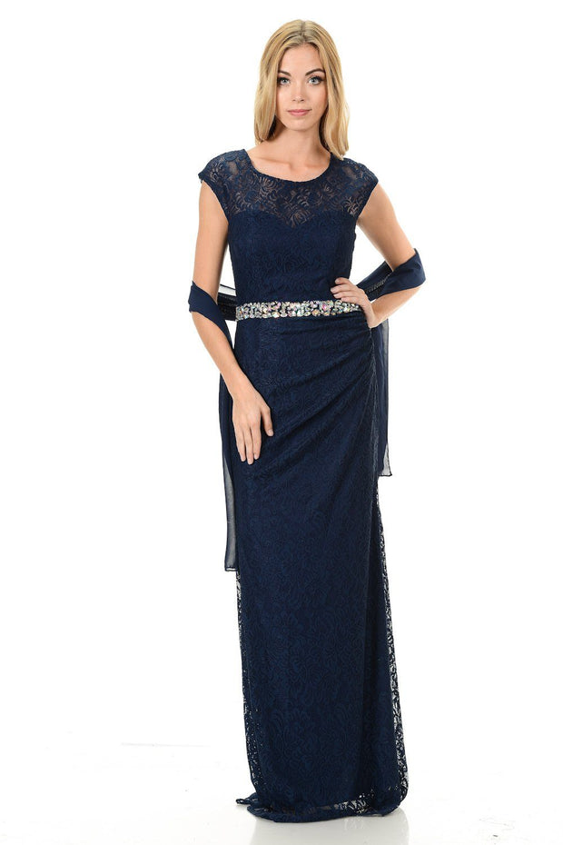 Long Red Cap Sleeve Lace Dress with Shawl by Lenovia-Long Formal Dresses-ABC Fashion