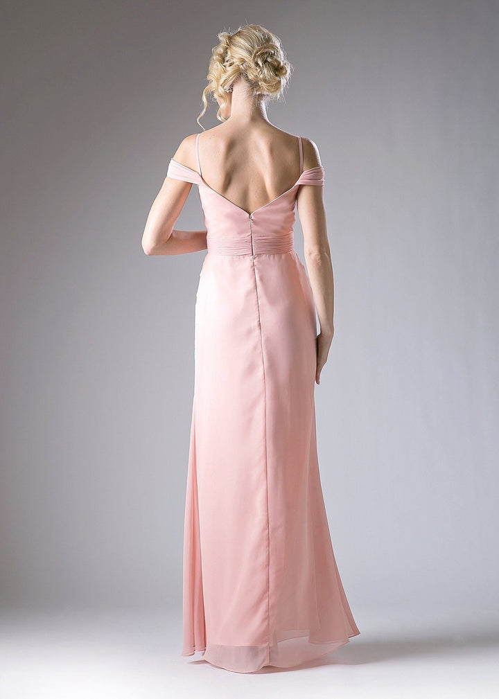 Long Ruched Cold Shoulder Dress by Cinderella Divine CH527-Long Formal Dresses-ABC Fashion