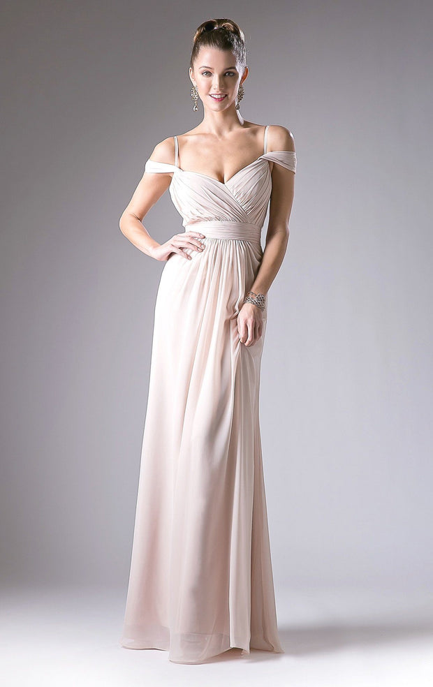 Long Ruched Cold Shoulder Dress by Cinderella Divine CH527-Long Formal Dresses-ABC Fashion