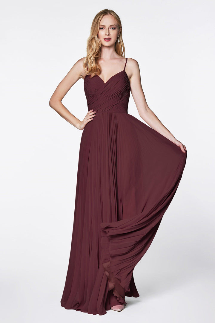 Long Ruched Dress with Pleated Skirt by Cinderella Divine 7471-Long Formal Dresses-ABC Fashion
