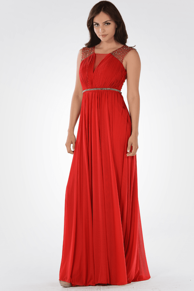 Long Ruched Dress with Sheer Back by Poly USA 7514