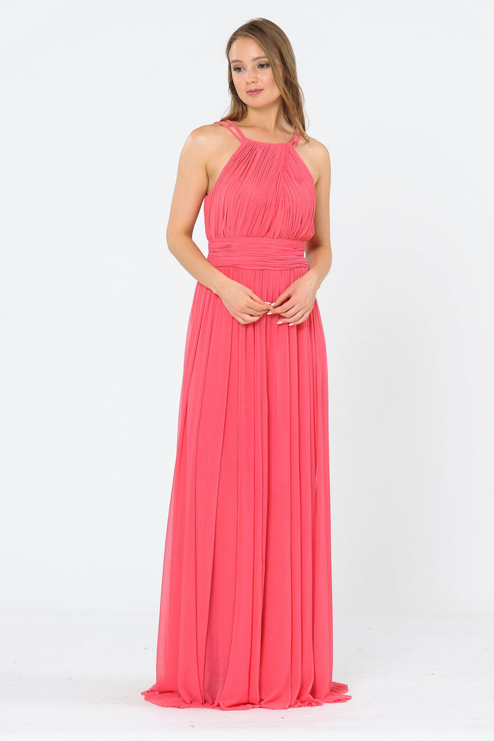 Long Ruched Halter A-line Dress by Poly USA 8396