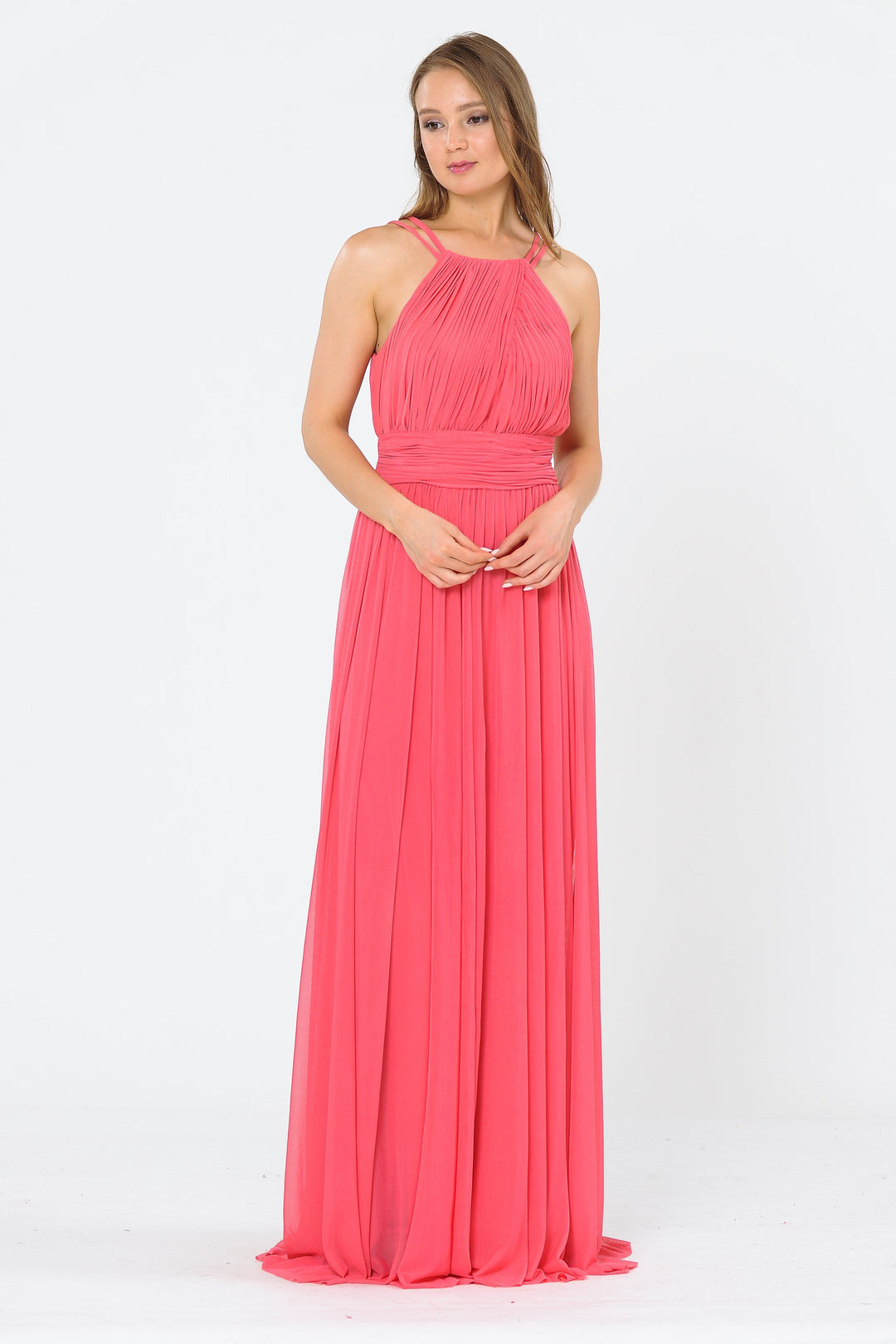 Long Ruched Halter A-line Dress by Poly USA 8396