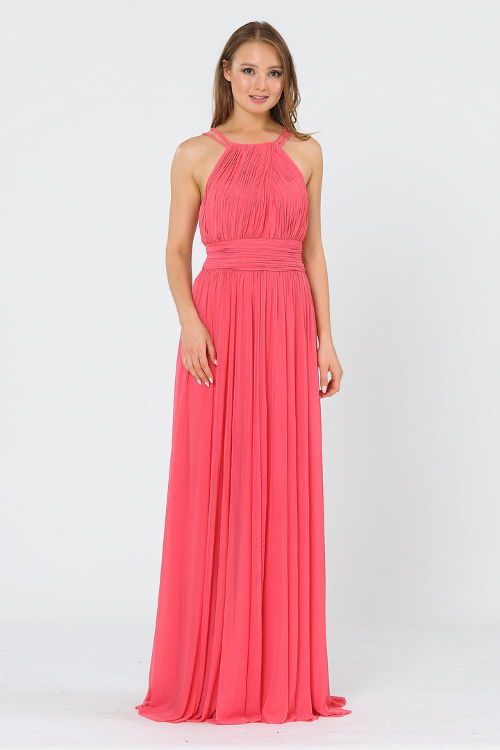 Long Ruched Halter A-line Dress by Poly USA 8396