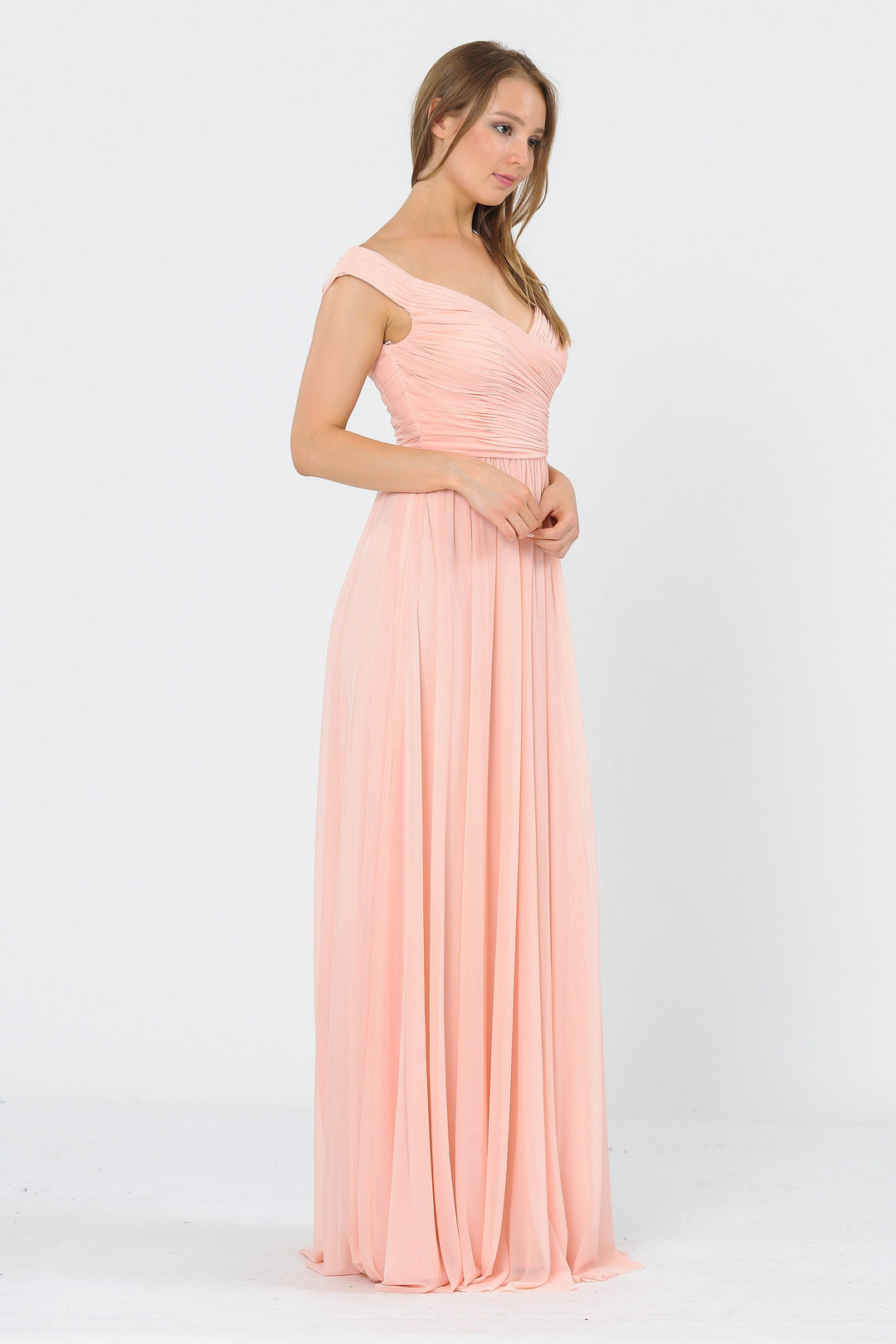 Long Ruched Off the Shoulder Dress by Poly USA 8398