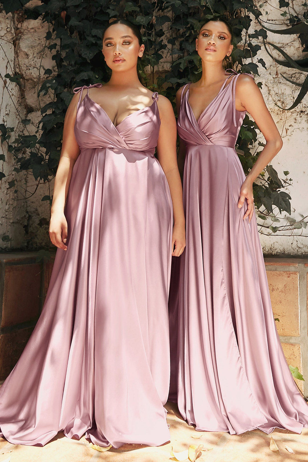 Long Satin V-Neck Dress by Cinderella Divine BD105