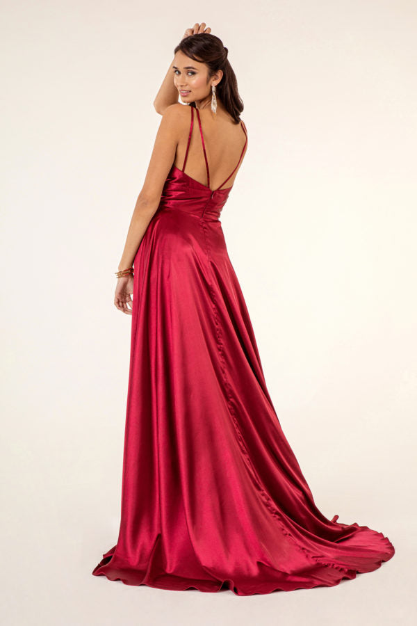 Long Satin V-Neck Dress by Elizabeth K GL2963