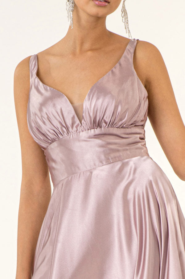 Long Satin V-Neck Dress by Elizabeth K GL2963